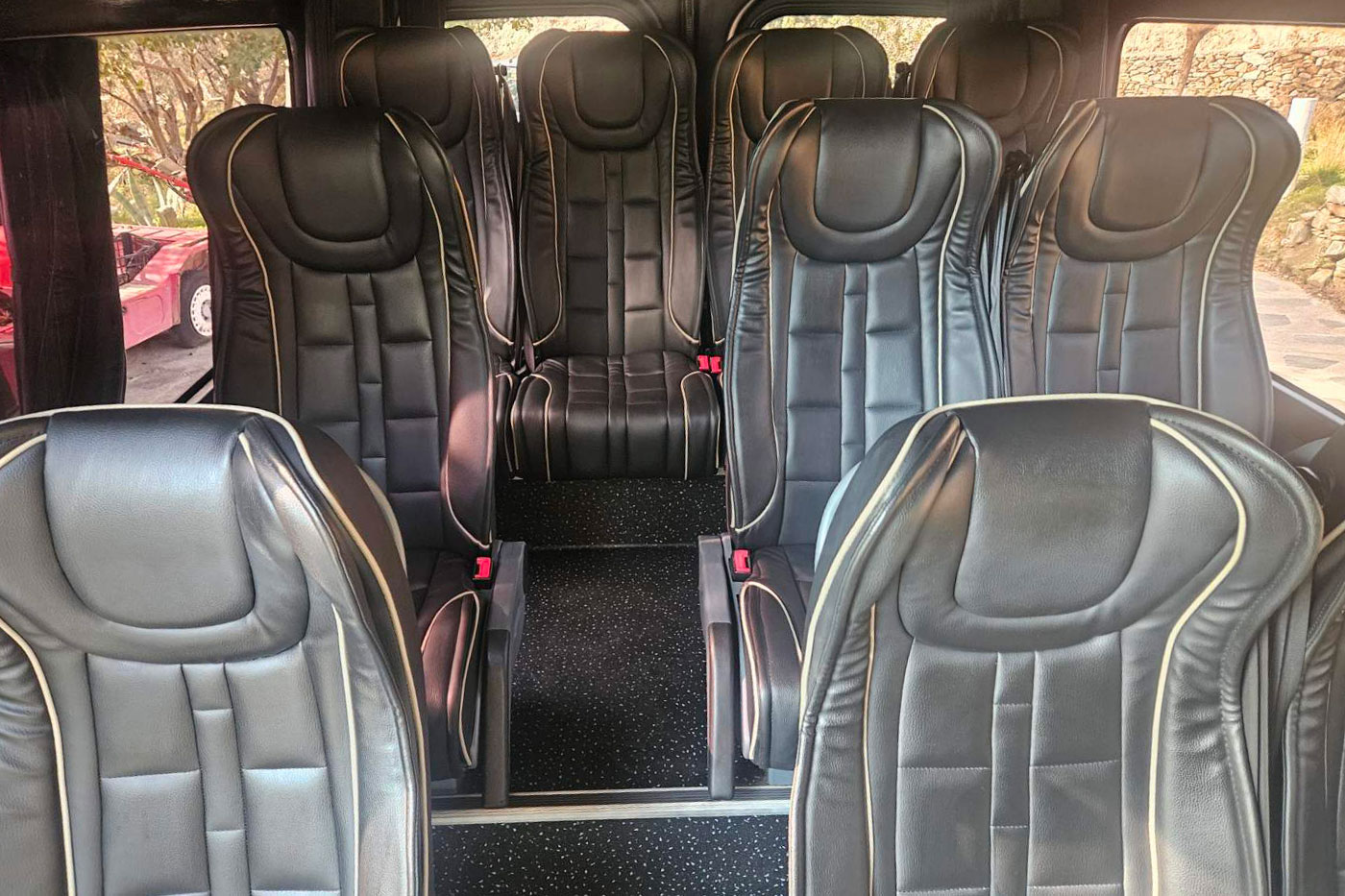 Comfortable interior of a Sifnos transfer van